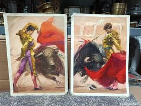 Carteles toros: ANTIGUA PAREJA DE LAMINAS, CORRIDA DE TOROS, 1961 Y 1962, TOREROS, TAUROMAQUIA -K2